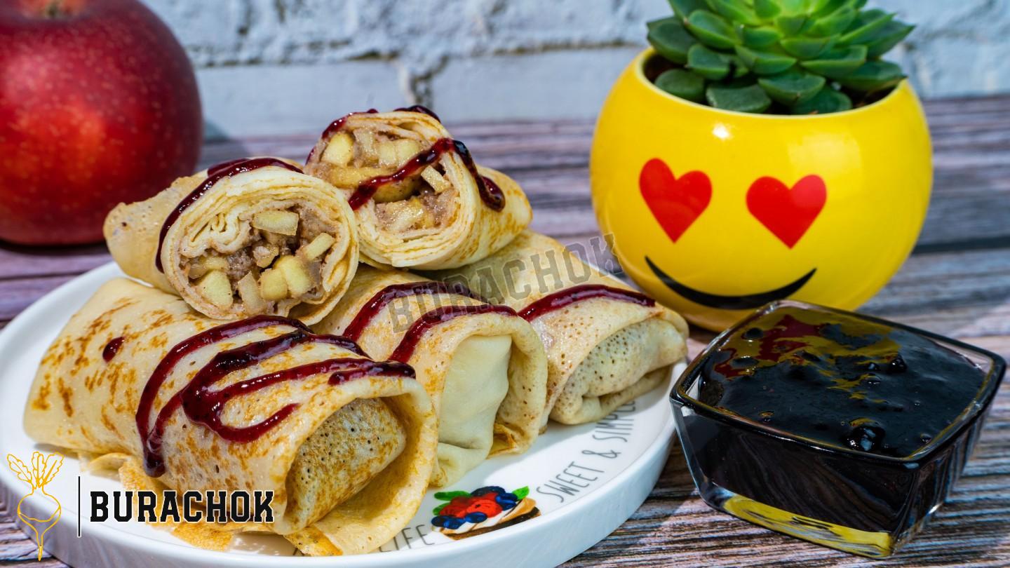 Млинці з яблучною начинкою на кефірі