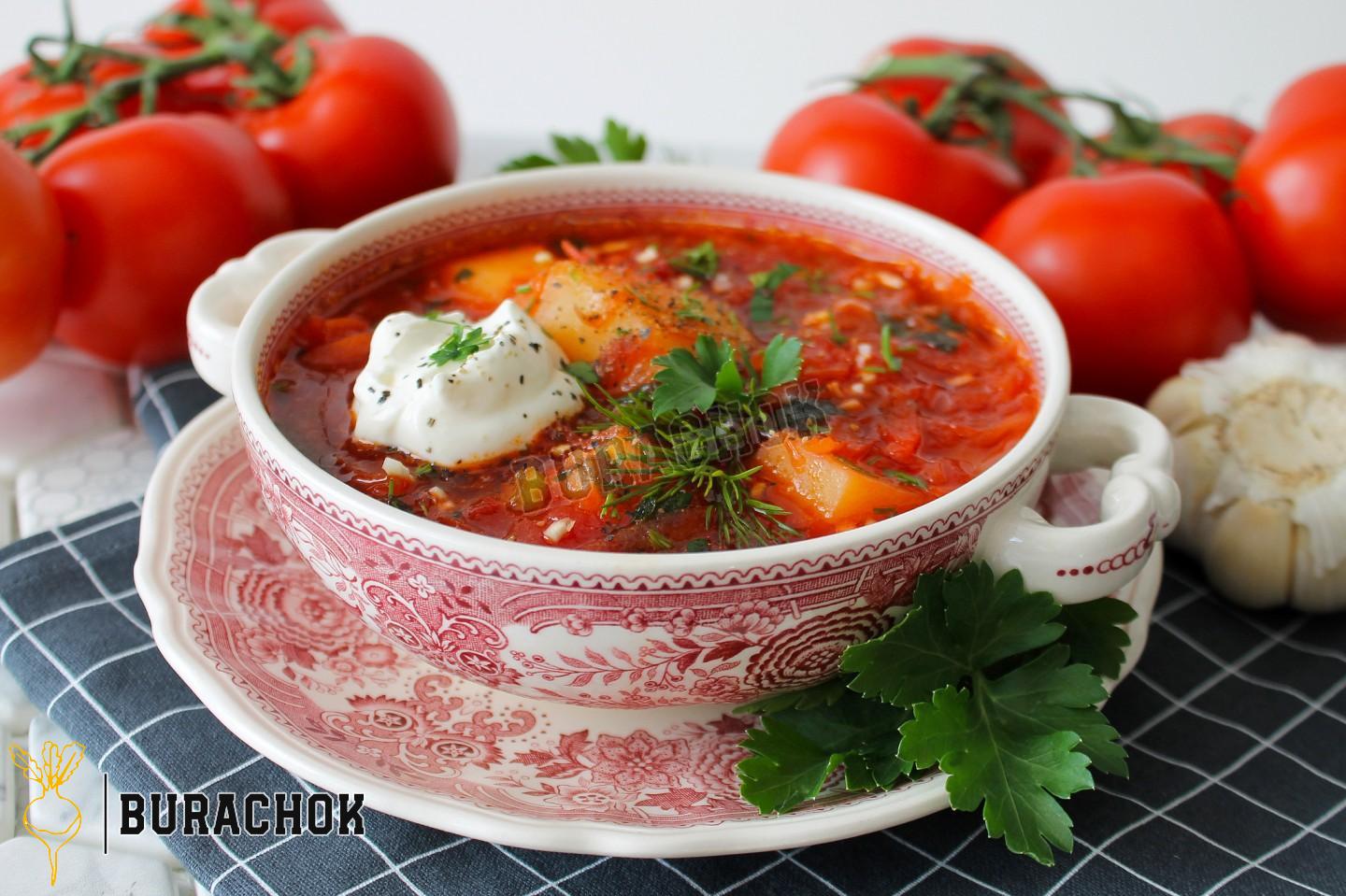 Борщ з квашеною капустою, буряком та куркою