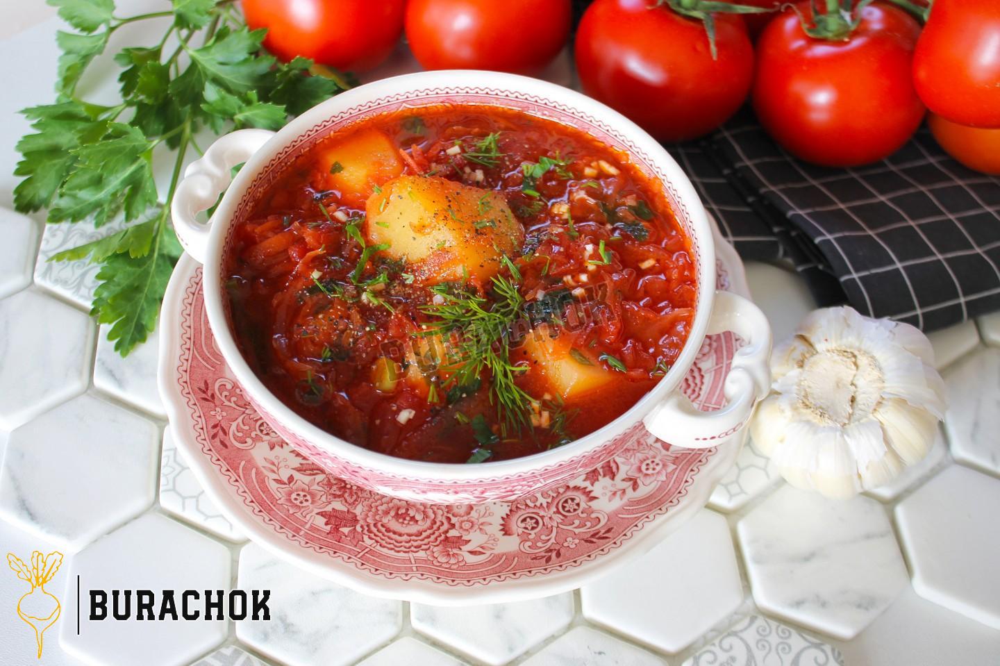 Борщ з квашеною капустою, буряком та куркою