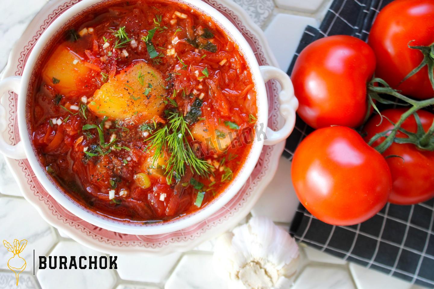 Борщ з квашеною капустою, буряком та куркою