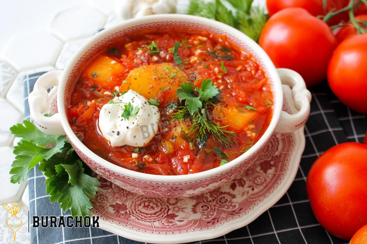 Борщ з квашеною капустою, буряком та куркою